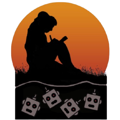 women writing before a sunset on the grave of robots hires version of logo