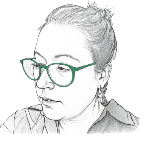 Sketch portrait of the dystopian journalist with green glasses