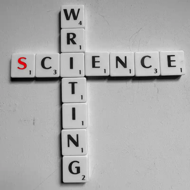 Scrabble tiles spelling out science writing